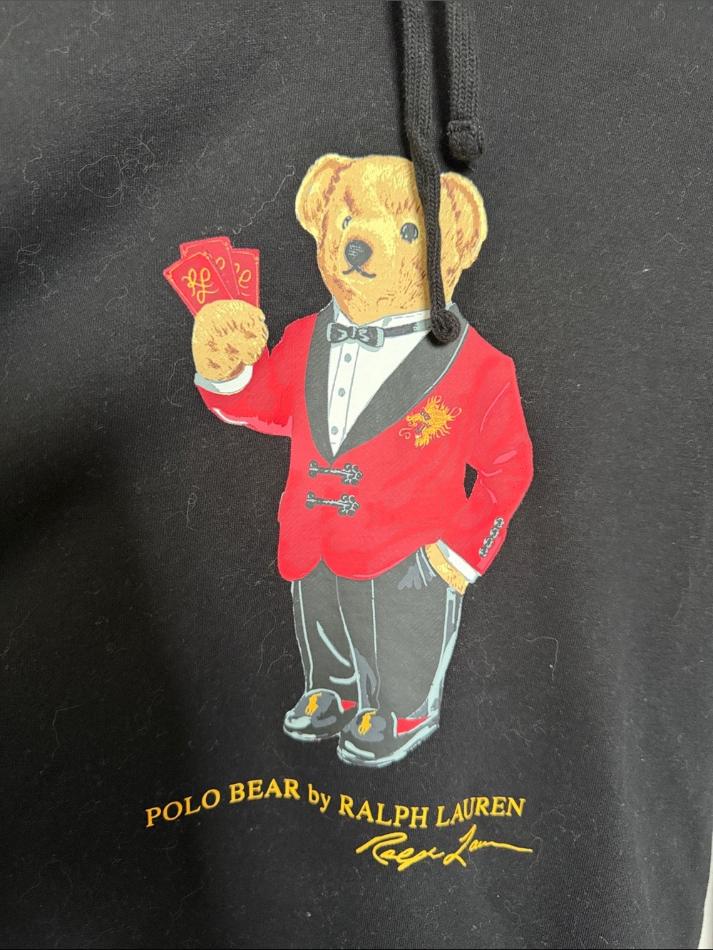 Men’s Polo Ralph Lauren Black Hoodie with Red Polo Bear size M like new 🔥 - Picture 4 of 6